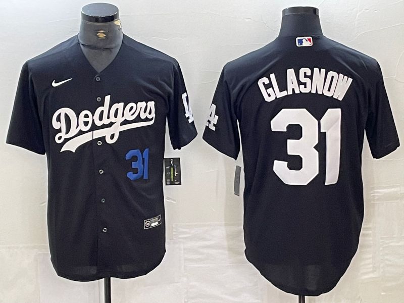Men Los Angeles Dodgers #31 Glasnow Black Nike Game MLB Jersey style 3